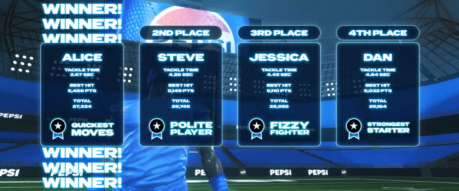 Pepsi Interactive game installation at Super Bowl LX game design, scorecards, created in TouchDesigner